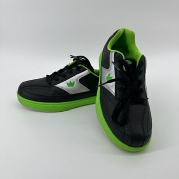 Brunswick Renegade Bowling Shoes Kids Size 4 Black Green Silver Crown Logo - Picture 1 of 9
